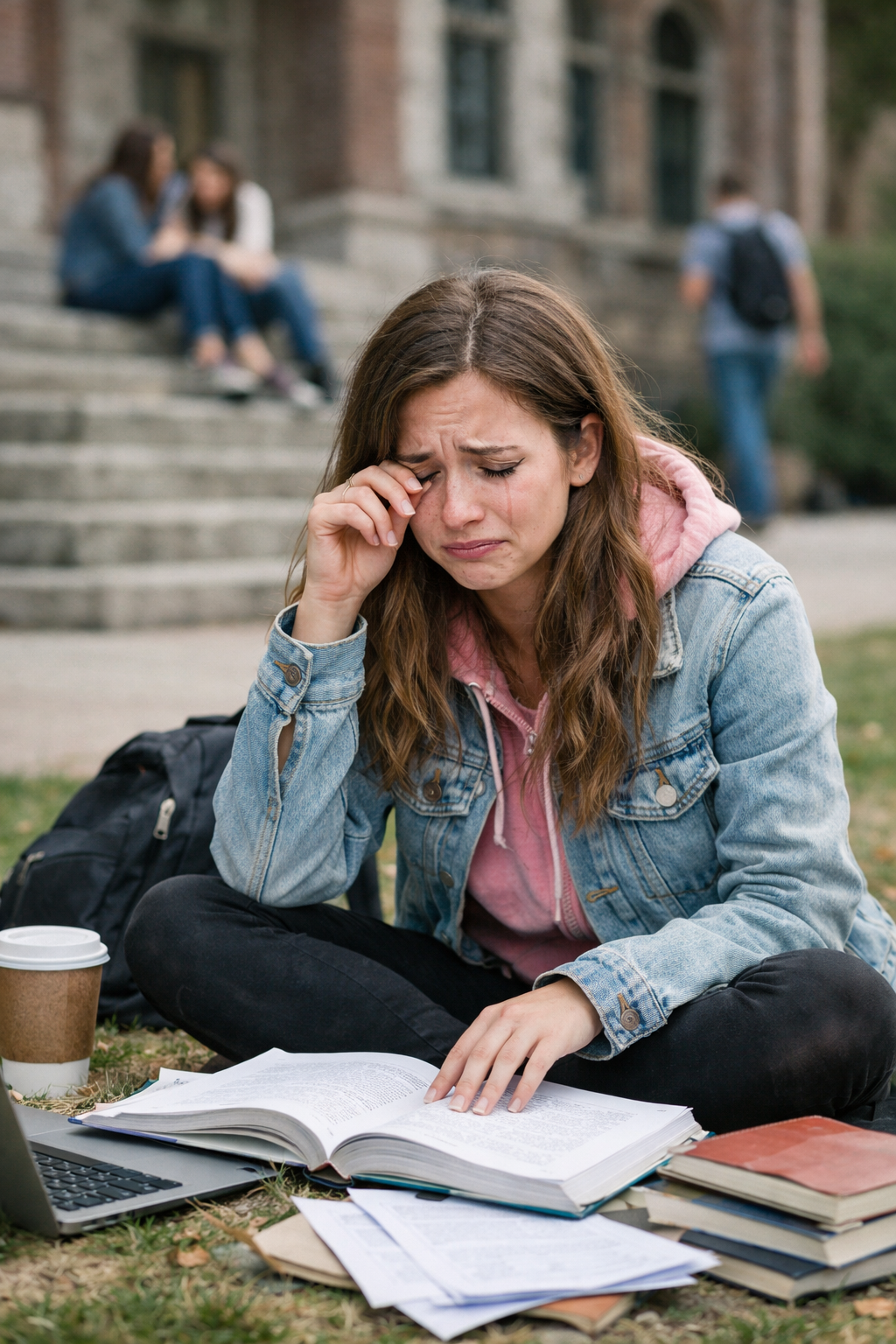 Sad Student Crying Campus